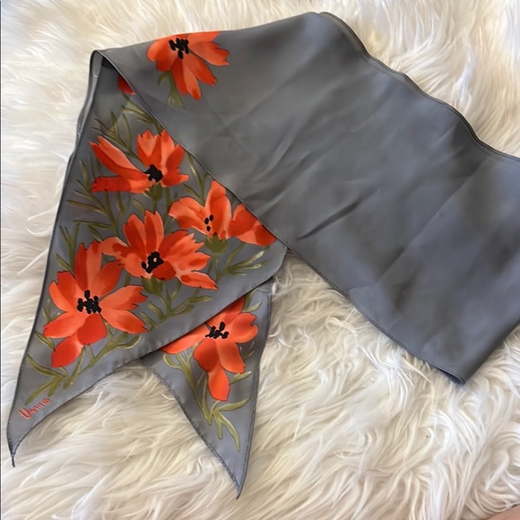 USNA Accessories - Elegant Gray and Orange Floral Scarf